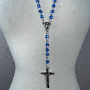 Vintage blue glass rosary 20" Romantic gothic jewelry Castle core Renaissance